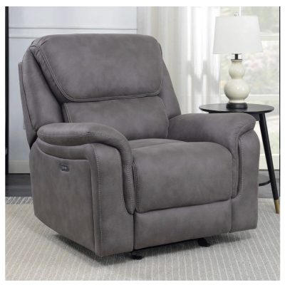 Gray Fabric Power Glider Recliner